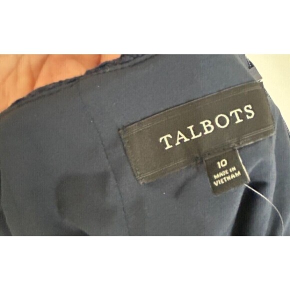New Talbots Women 10 Skirt Navy Blue CottonTweed Faux Wrap Lined Logo Button T4 - Picture 10 of 12